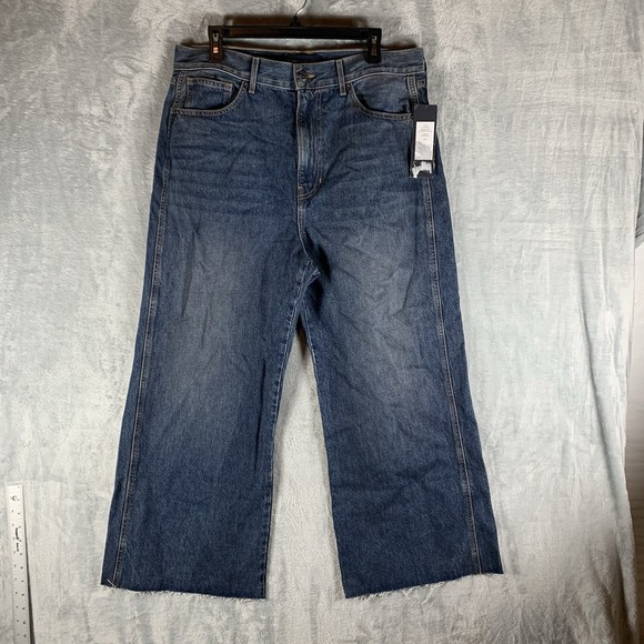 Veronica Beard Jeans Women's Denim Taylor Cropped High Rise Wide‎ Leg Equinox 32